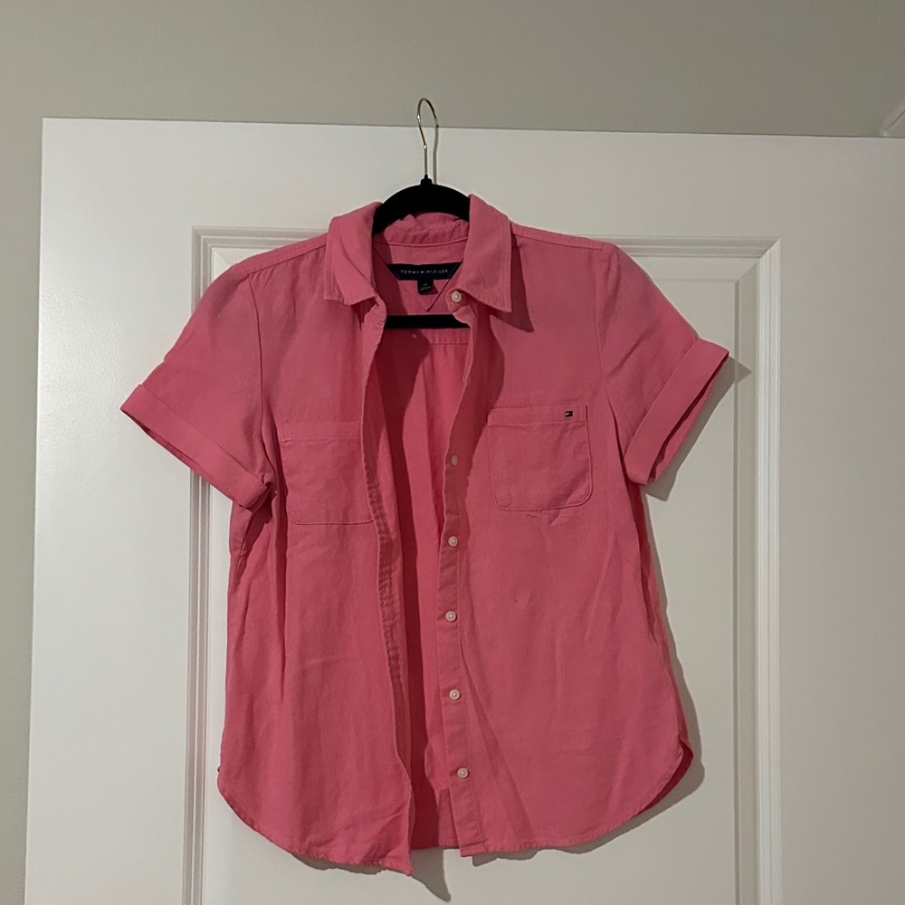Tommy Hilfiger Bright Pink Short Sleeve Collared Shirt